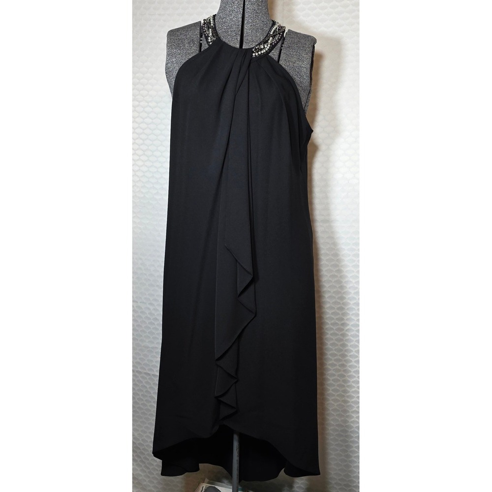 Ignite Evenings Women Black Beaded Halter High Low Formal Gown Dress 8 119005